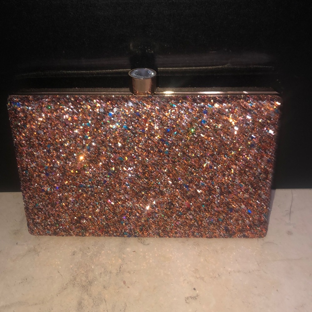 Ladies Cocktail Clutch Multi Glitter 8” by 5” with removable chain strap